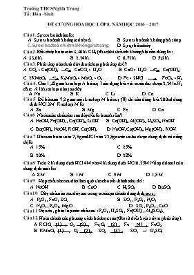 Đề cương môn Hóa học 8 - Năm học 2016-2017 - Trường THCS Nghĩa Trung
